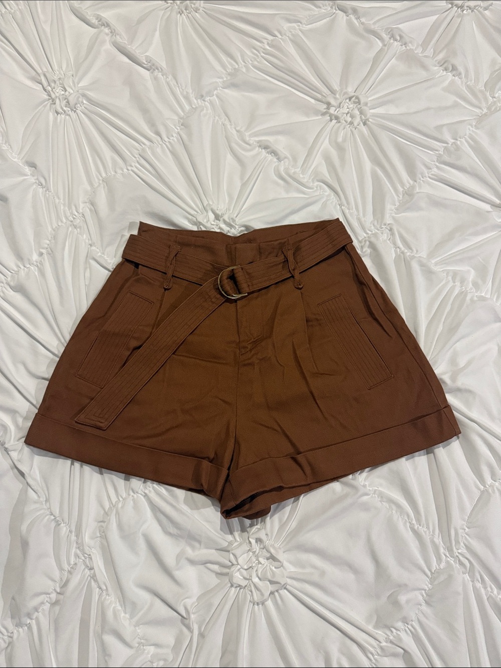 NWT Kivari Brown High-Waist Belted Shorts